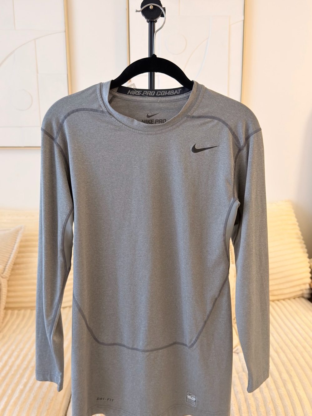Nike Pro Combat Dri-FIT Compression Long Sleeve Shirt Gray Size L